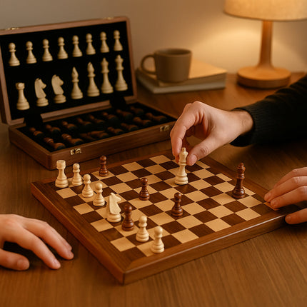 Wooden Chess Set with Classic Game Pieces & Storage Case | Durable Board for Strategic Play at Home