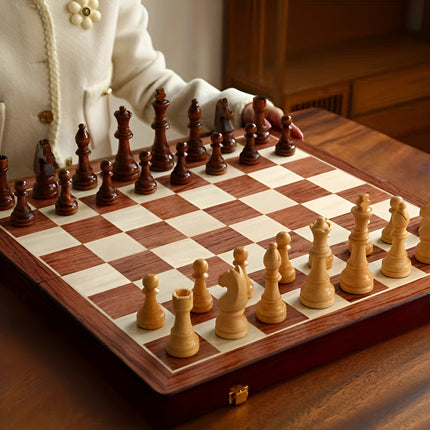 Wooden Chess Set with Classic Game Pieces & Storage Case | Durable Board for Strategic Play at Home