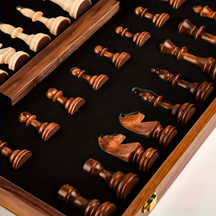 Wooden Chess Set with Classic Game Pieces & Storage Case | Durable Board for Strategic Play at Home