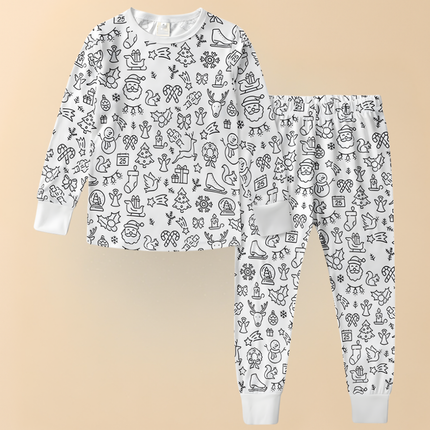 Kids Pajamas Christmas Coloring Set with Soft Cotton Fabric | Creative Fun for Bedtime and Holiday Activities