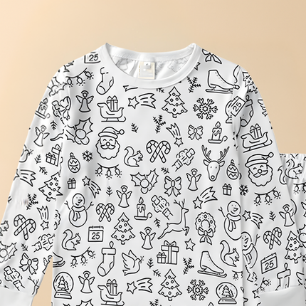 Kids Pajamas Christmas Coloring Set with Soft Cotton Fabric | Creative Fun for Bedtime and Holiday Activities