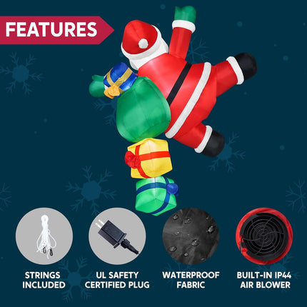 Climbing Santa Inflatable Christmas Decoration with LED Lights | Eye-Catching Outdoor Holiday Display for Yard and Garden