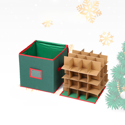 Christmas Ornament Storage Box for 64 Ornaments with Adjustable Dividers | Clear Viewing Window for Easy Access