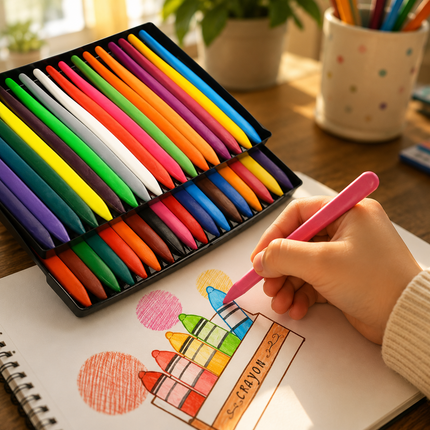Non-Toxic Coloring Crayon Set with Easy Grip Design | 24 Vibrant Crayons for Kids' Creative Play