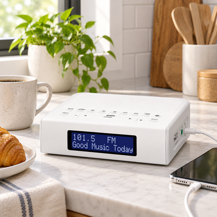 Portable AM FM Radio, Digital Clock Radio with Alarm and USB Charging, Small Radio for Bedroom and Kitchen_01