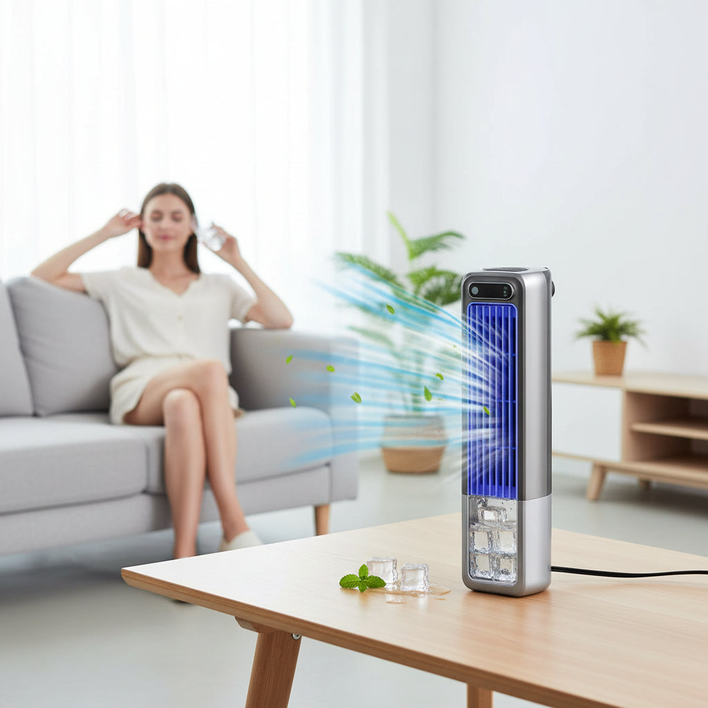 Compact Desk Fan Tower | Adjustable Portable Cooling Solution with Three-Speed Settings for Personalized Comfort 1