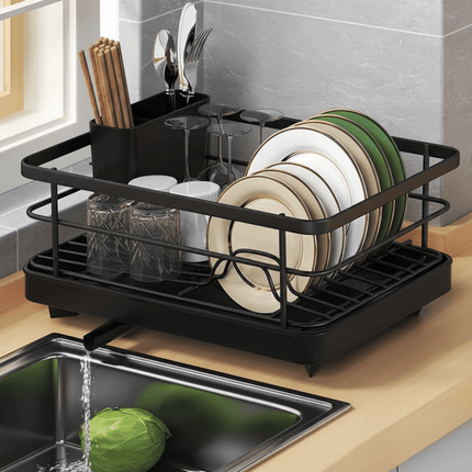 Stainless Steel Dish Drying Rack with Mess-Free Drainage | Compact Design for Organized Kitchen Countertops