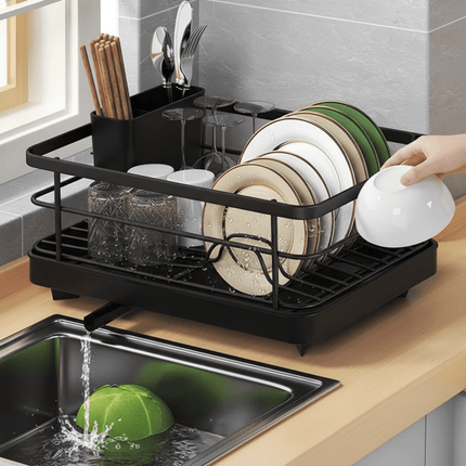 Stainless Steel Dish Drying Rack with Mess-Free Drainage | Compact Design for Organized Kitchen Countertops