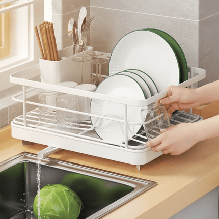 Stainless Steel Dish Drying Rack with Mess-Free Drainage | Compact Design for Organized Kitchen Countertops