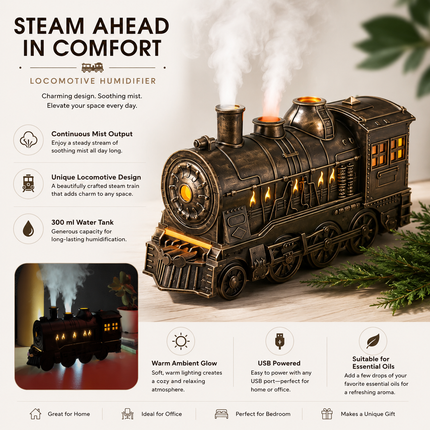 Bedroom Humidifier, Locomotive Air Humidifier with Continuous Mist and Ambient Light, Steam Humidifier for Essential Oil_04