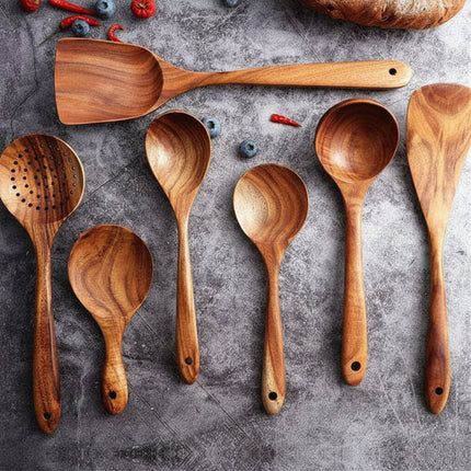 Wooden Cooking Utensils Set with Food Grade Finish | Non-Scratch Tools for Safe Cooking and Stylish Kitchen