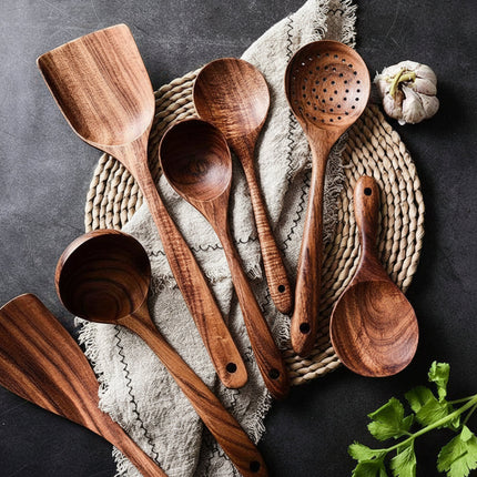 Wooden Cooking Utensils Set with Food Grade Finish | Non-Scratch Tools for Safe Cooking and Stylish Kitchen