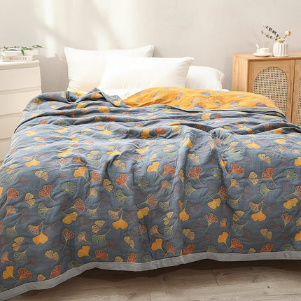 Reversible Throw Blanket with Elegant Leaf Pattern | Cozy Cotton Quilt for Stylish Home Decor