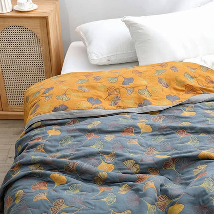Reversible Throw Blanket with Elegant Leaf Pattern | Cozy Cotton Quilt for Stylish Home Decor