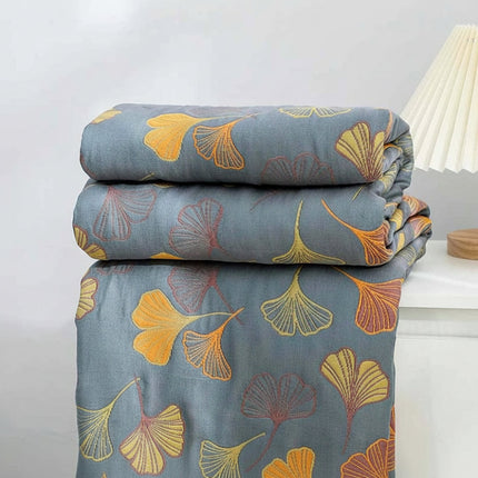 Reversible Throw Blanket with Elegant Leaf Pattern | Cozy Cotton Quilt for Stylish Home Decor