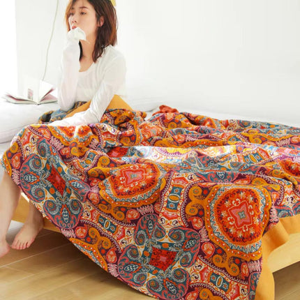 Reversible Boho Cooling Blanket with Advanced Cooling Technology | Breathable Cotton for Comfortable Sleep