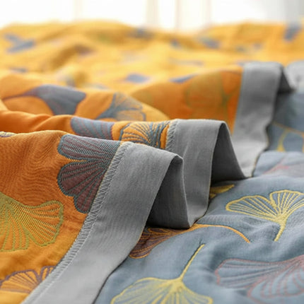 Reversible Throw Blanket with Elegant Leaf Pattern | Cozy Cotton Quilt for Stylish Home Decor