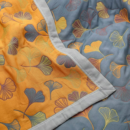 Reversible Throw Blanket with Elegant Leaf Pattern | Cozy Cotton Quilt for Stylish Home Decor