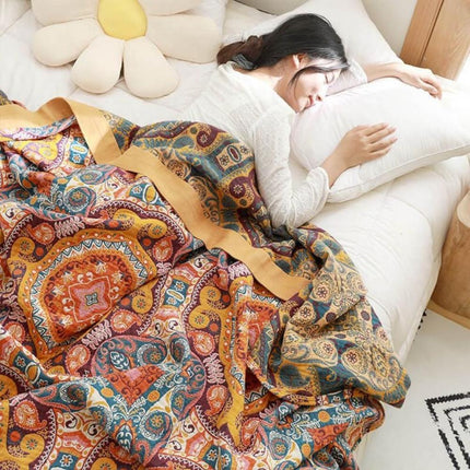 Reversible Boho Cooling Blanket with Advanced Cooling Technology | Breathable Cotton for Comfortable Sleep
