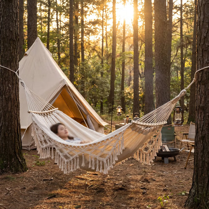 Cotton Canvas Hammock with Wooden Spreader Bars | Portable Design for Comfortable Outdoor Relaxation 3