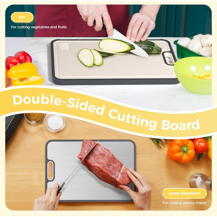 Double Sided Cutting Board with Juice Groove | Metal Prep Surface for Meat and Vegetable Preparation