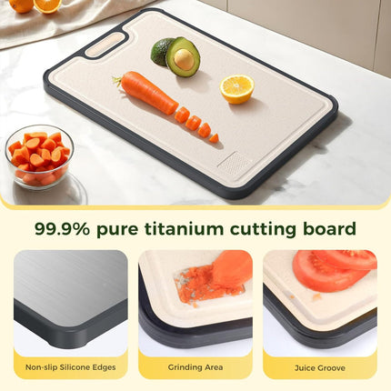 Double Sided Cutting Board with Juice Groove | Metal Prep Surface for Meat and Vegetable Preparation
