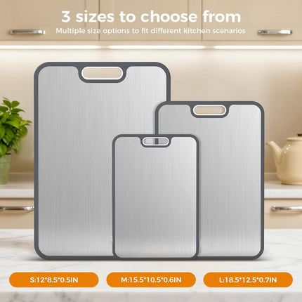 Double Sided Cutting Board with Juice Groove | Metal Prep Surface for Meat and Vegetable Preparation