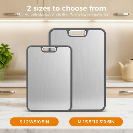 Double Sided Cutting Board with Juice Groove | Metal Prep Surface for Meat and Vegetable Preparation
