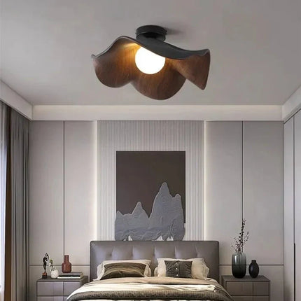 Scandinavian Wooden Ceiling Light with Organic Lotus Design | Warm Ambient Illumination for Modern Spaces