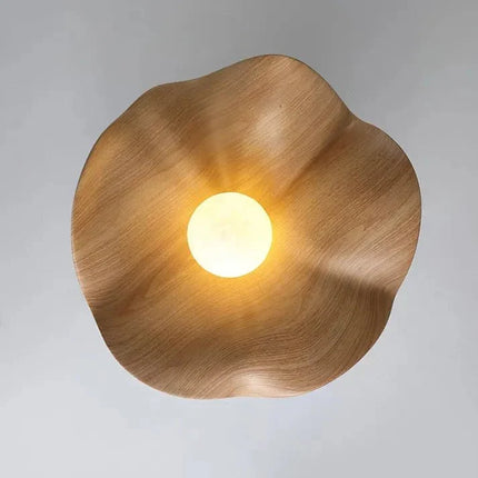 Scandinavian Wooden Ceiling Light with Organic Lotus Design | Warm Ambient Illumination for Modern Spaces
