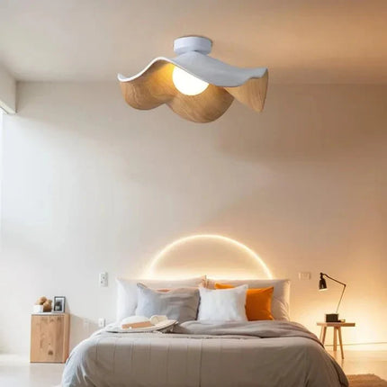 Scandinavian Wooden Ceiling Light with Organic Lotus Design | Warm Ambient Illumination for Modern Spaces