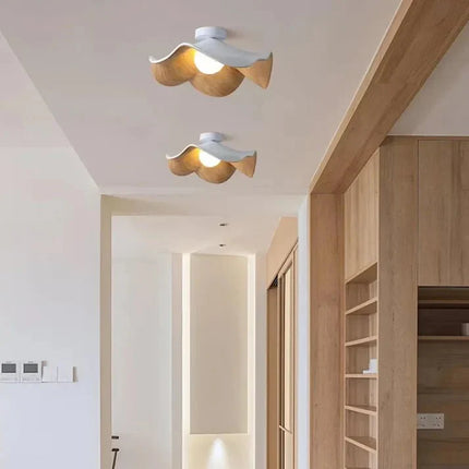 Scandinavian Wooden Ceiling Light with Organic Lotus Design | Warm Ambient Illumination for Modern Spaces