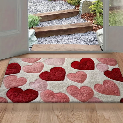 Heart Pattern Entry Doormat with Non-Slip Backing | Soft Polyester for Cozy Home Decor
