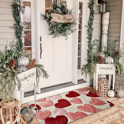 Heart Pattern Entry Doormat with Non-Slip Backing | Soft Polyester for Cozy Home Decor