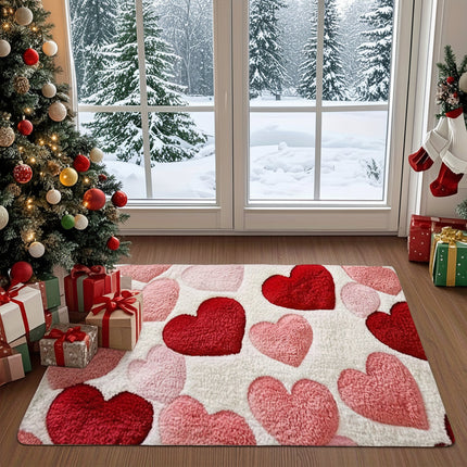Heart Pattern Entry Doormat with Non-Slip Backing | Soft Polyester for Cozy Home Decor