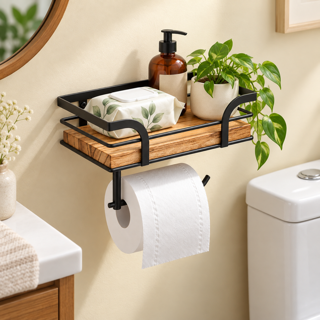 Decorative Bathroom Shelf Wall Mounted, Over the Toilet Storage with Towel Rack, Iron Bathroom Wall Rack for Towels_00