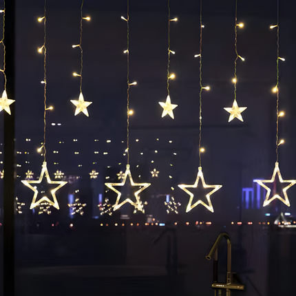 LED Star Light Curtain with 5 Glowing Stars | Warm White Ambiance for Indoor & Outdoor Holiday Decor