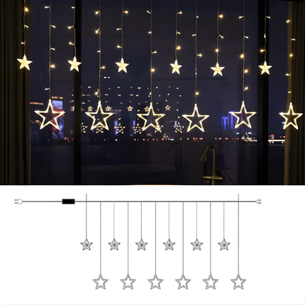 LED Star Light Curtain with 5 Glowing Stars | Warm White Ambiance for Indoor & Outdoor Holiday Decor