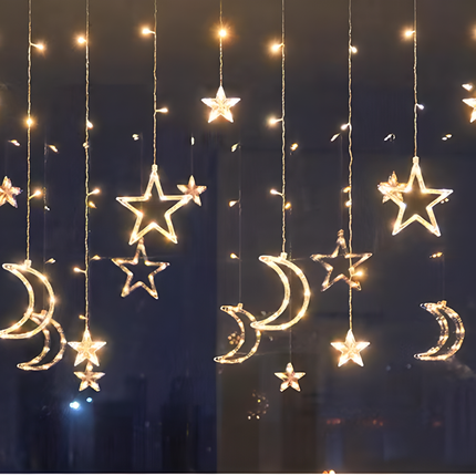 LED Star Light Curtain with 5 Glowing Stars | Warm White Ambiance for Indoor & Outdoor Holiday Decor