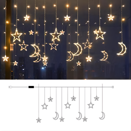 LED Star Light Curtain with 5 Glowing Stars | Warm White Ambiance for Indoor & Outdoor Holiday Decor