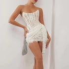 Cocktail Dress Women Strapless, Lace Mini Dress with Bustier Boning and Side Draping, Corset Dress for Evening Wear