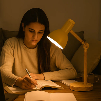 Adjustable Wooden Desk Lamp with Nordic Design | Compact Table Light for Reading and Writing
