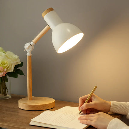 Adjustable Wooden Desk Lamp with Nordic Design | Compact Table Light for Reading and Writing