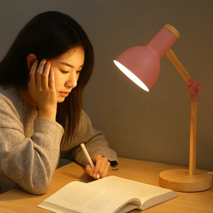 Adjustable Wooden Desk Lamp with Nordic Design | Compact Table Light for Reading and Writing