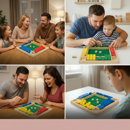 Wooden Dice Game for Family Fun with 4 Players | Engaging Math Skills Development for Kids and Adults