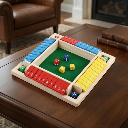 Wooden Dice Game for Family Fun with 4 Players | Engaging Math Skills Development for Kids and Adults