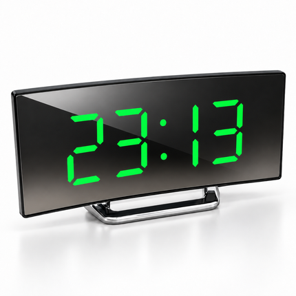 Digital Alarm Clock with Curved LED Mirror Display, Bedside Clock with Snooze, LED Digital Clock for Desk and Bedroom_05