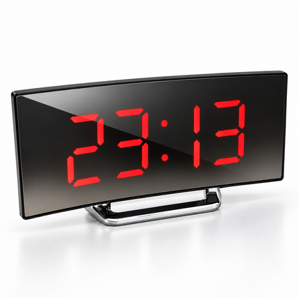 Digital Alarm Clock with Curved LED Mirror Display, Bedside Clock with Snooze, LED Digital Clock for Desk and Bedroom_04