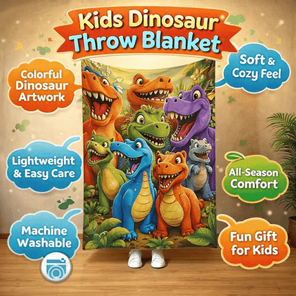 Kids Dinosaur Throw Blanket with Soft Fleece Comfort | Colorful Cartoon Design for Cozy All-Season Use
