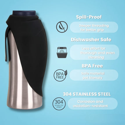 Stainless Steel Dog Water Bottle with Insulated Design | Travel Hydration Container for Easy On-the-Go Use